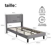 Cama individual gris 90x200 cm con cabecero acolchado, estructura silenciosa y espacio bajo la cama - details 0