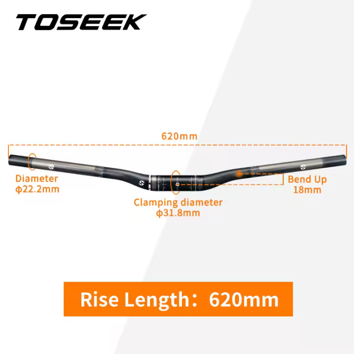 TOSEEK Carbon Handlebar MTB Handlebar Flat Or Rise Handlebar 31.8*580/600/620/640/660/680/700/720/740/760mm Matte Bike Parts - 1