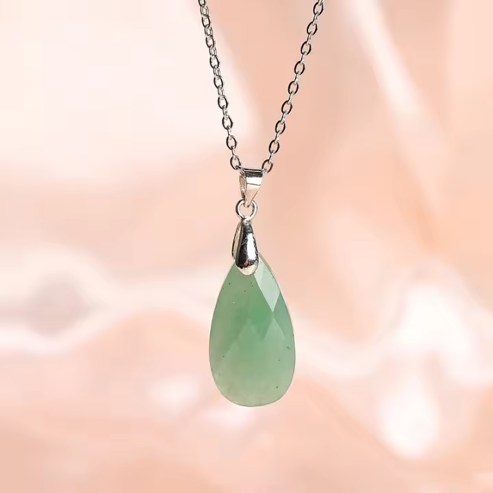 Collar De Cristal Rosa Amatista Pendentivo De Piedra Natural Para Mujer Joyería Regalo Forma De Gota De Agua Corte En Rostro - 1