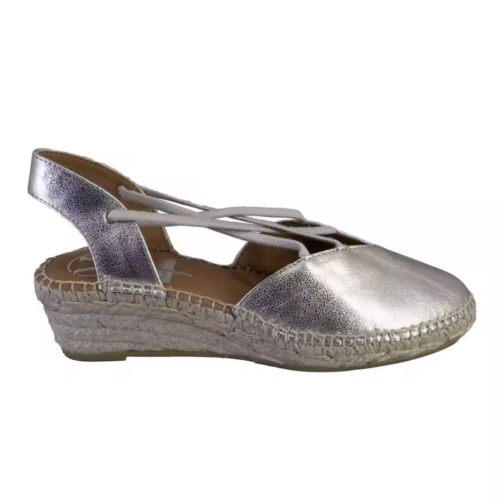 VIGUERA 2007METAL Alpargatas de cuña cañamo esparto yute de mujer platino PIEL 524 - 1