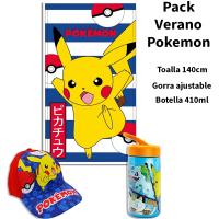 Pack Playa Niño 3 en 1 Toalla Microfibra 140x70 Secado Rápido + Gorra Ajustable + Botella 410ml Set Verano Infantil Piscina Playa Regalo Niños Pokémon Minecraft Stitch Frozen Bluey Dragon Ball Sonic - details 0