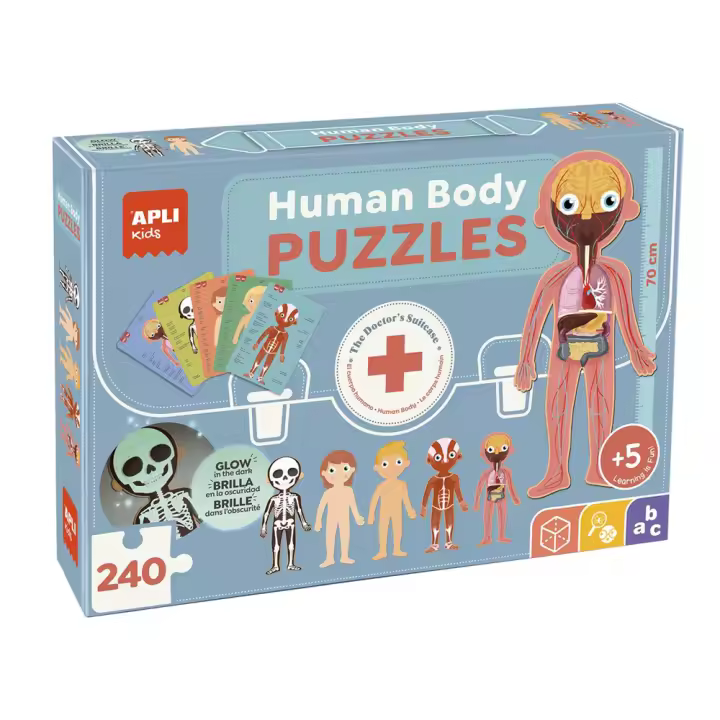 Puzle el Cuerpo Humano ¡Descubre las partes del cuerpo humano, el esqueleto, los órganos y los músculos! Incluye 240 piezas. 35x75x24 cm (Apli 19438) - 1