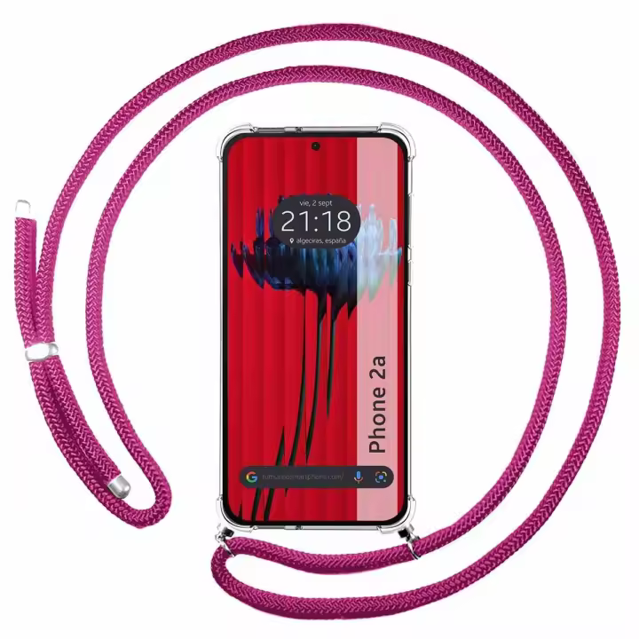 Tumundosmartphone Funda Colgante Transparente para Nothing Phone 2a 5G con Cordon Rosa Fucsia - 1
