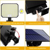 Lámpara Solar Exterior Con Sensor De Movimiento Y Control Remoto 118LED Luz De Pared Para Jardín Y Calle Decoración De Emergencia IP65 - details 10