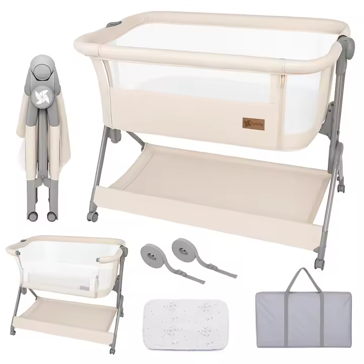 Twinly - Cuna Colecho bebé Minicuna Viaje portátil, fácil Plegado Compacto Altura Ajustable 5 Posiciones, Nacimiento 0+ hasta 6 Meses Comfortly – Bolsa Transporte, colchón, Cesta, sin Montaje - 1