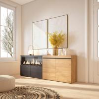 Skraut Home, Aparadores, salón, Fuego Led XXL led efecto fuego 3d, Veteado de madera, 208x35x75cm, Color roble y negro - details 0