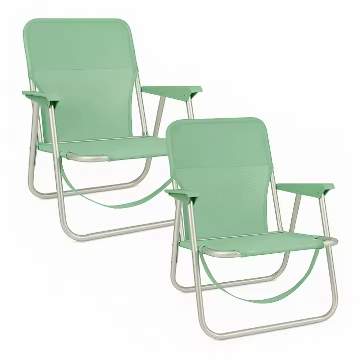 Pack de 2 Silla Playa Plegable, Aluminio y Textileno, 54x54x25/63 cm, Verde Agua, Peso Máximo 90Kg, Altura del Asiento 25 cm - 1