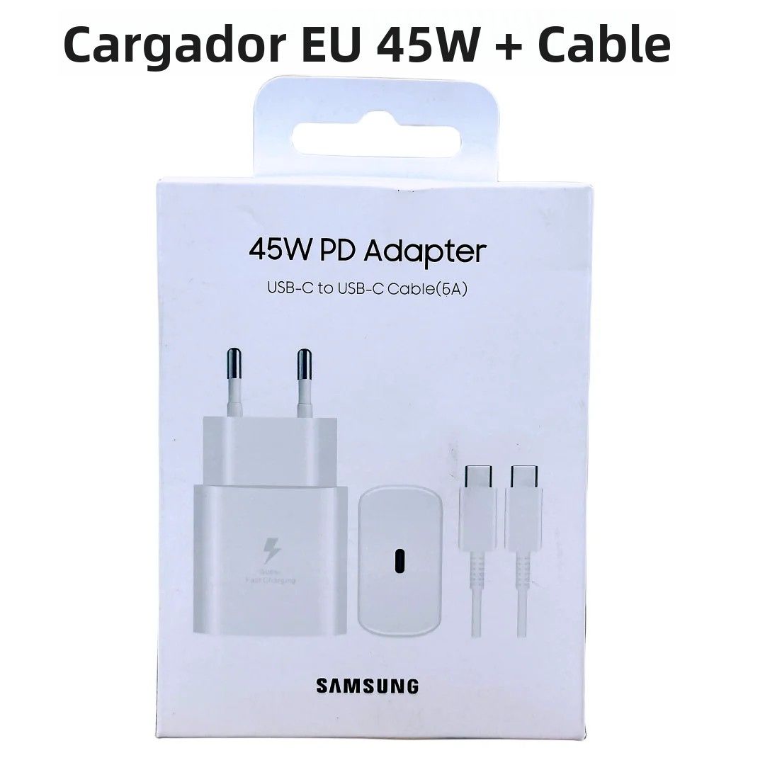 Cargador Rápido Samsung 45W Con Cable Type C Adaptador De Alimentación Para Galaxy S24 S23 S22 S21 S20 Note 20 Ultra 10 Z Flip Fold 6 5 4 3 2