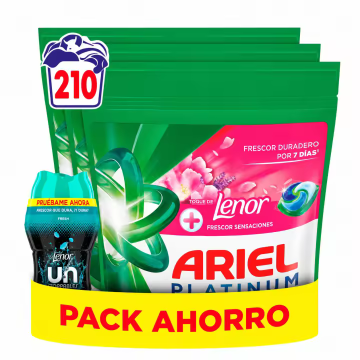 ARIEL Pods Frescor Sensaciones 210 Lavados + Lenor Perlas Fresh 150 gr - 1