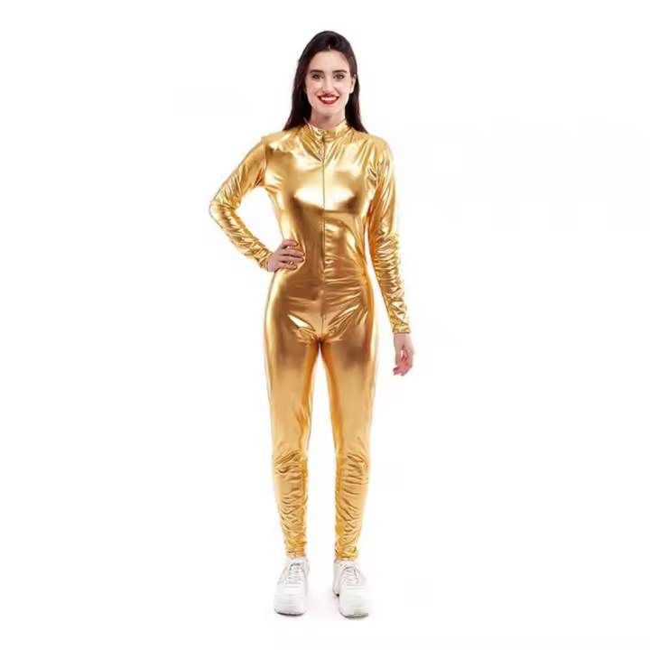 Partilandia Disfraz o Mono metálico cierre frontal dorado para mujer - 1