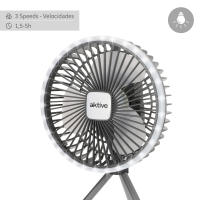 Aktive - Ventilador silencioso, Ø17 cm, incluye trípode y soporte trasero, luz LED blanca, 3 velocidades de aire, cargador USB incluido, carga en 1,5-5 horas, ventilador silencioso para dormir, viajar - details 4