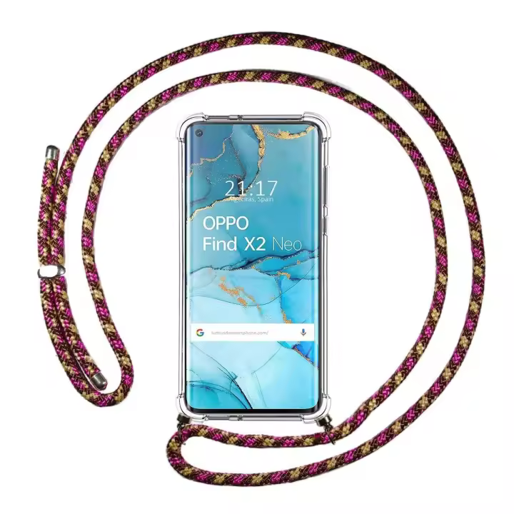 Tumundosmartphone Funda Colgante Transparente para Oppo Find X2 Neo con Cordon Rosa / Dorado - 1