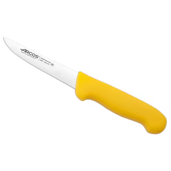 Arcos Cuchillo deshuesador con Hoja Acero Inoxidable Nitrum 130 mm. Cuchillo carnicero profesional para cortar huesos carne. Mango ergonómico polipropileno. Serie 2900. Color amarillo. - 1