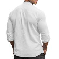 Camisa De Hombre Para Primavera Y Verano Algodón Y Lino Estilo Slim Casual Hawaii Color Sólido Transpirable Tops Versátiles - details 3