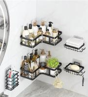 Conjunto estante cocina,baño aluminio 5piezas,INOXIDABLE,artículos de tocador, estante de almacenamiento esquinero, juego sin perforar de hierro forjado,Organizador de estante de baño,estante de esquina de cocina - details 0