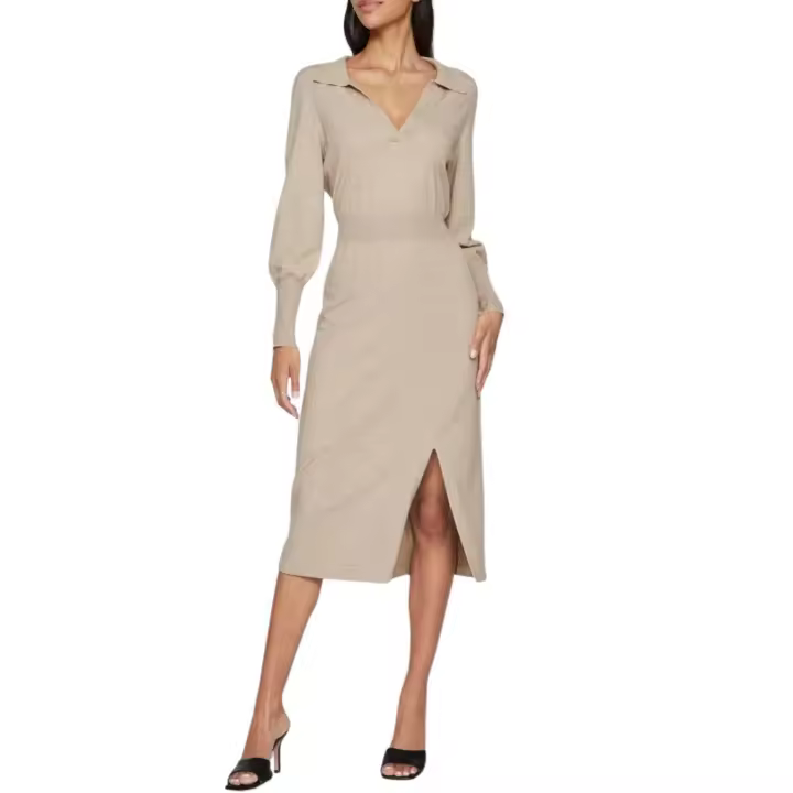 VICOMFY L/S COLLAR RIB KNIT DRESS - NOOS Natural M - 1