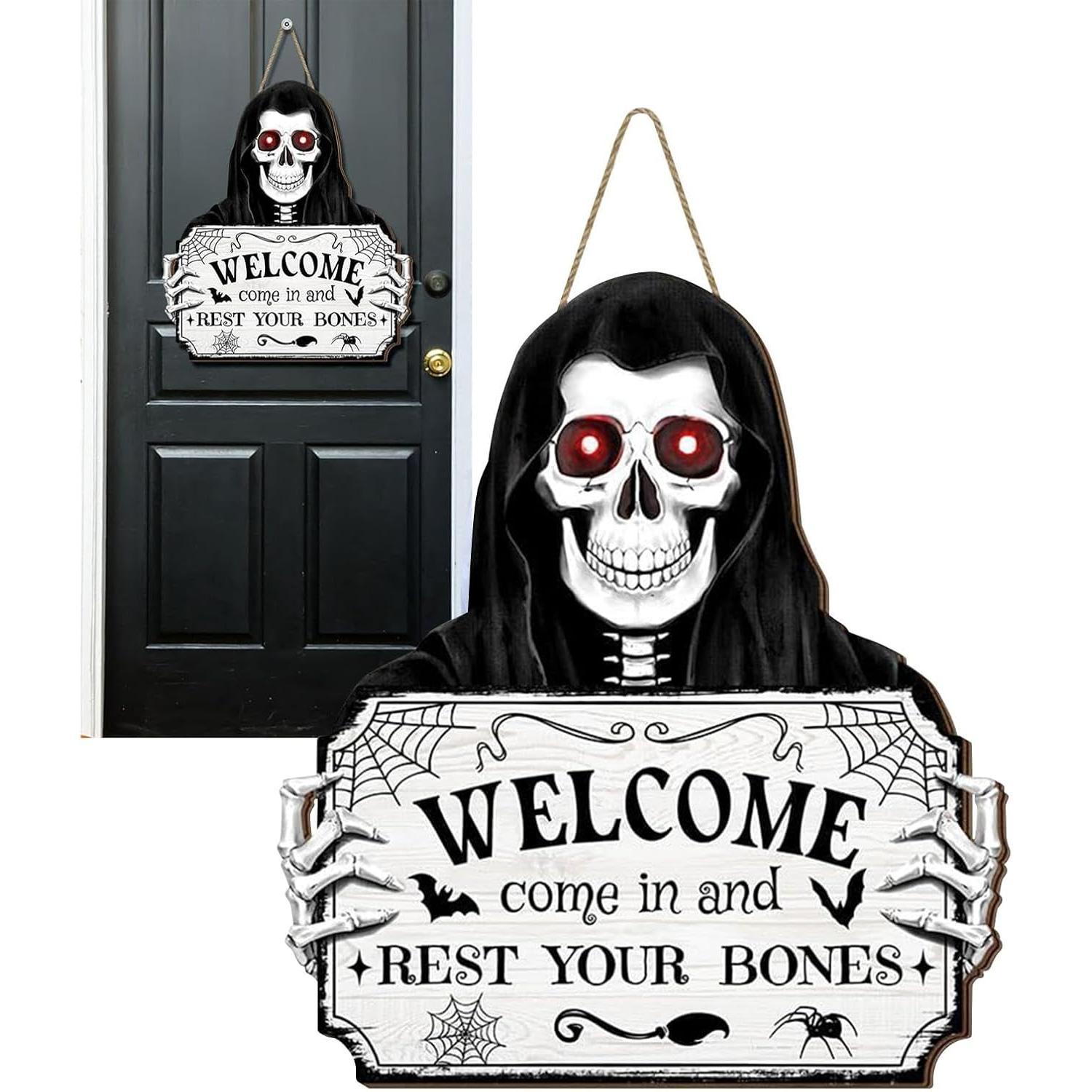 Halloween Door Hanger, Halloween Skull Door Sign, Skull Welcome Sign for Front Door | Decorative Halloween Party Decoration Door Sign for Bedroom