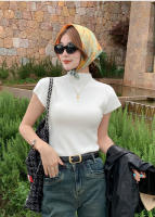 Camiseta De Verano Para Mujer Con Cuello Alto Y Sin Mangas Slim Fit Casual Tees De Estilo Streetwear Básicas De Algodón Y Poliéster - details 0