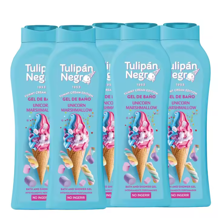 Gel de Baño Tulipán Negro Unicorn Marshmallow 650 ml - Pack 5 Unidades, Experiencia Mágica y Cremosa para la Ducha - 1