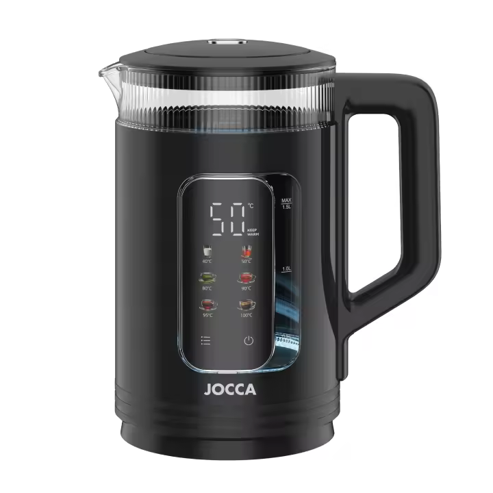 Jocca Hervidor Eléctrico 1.5L Easy Touch con Pantalla Táctil, Luz LED RGB y Apagado Automático en Colores Blanco y Negro - 1