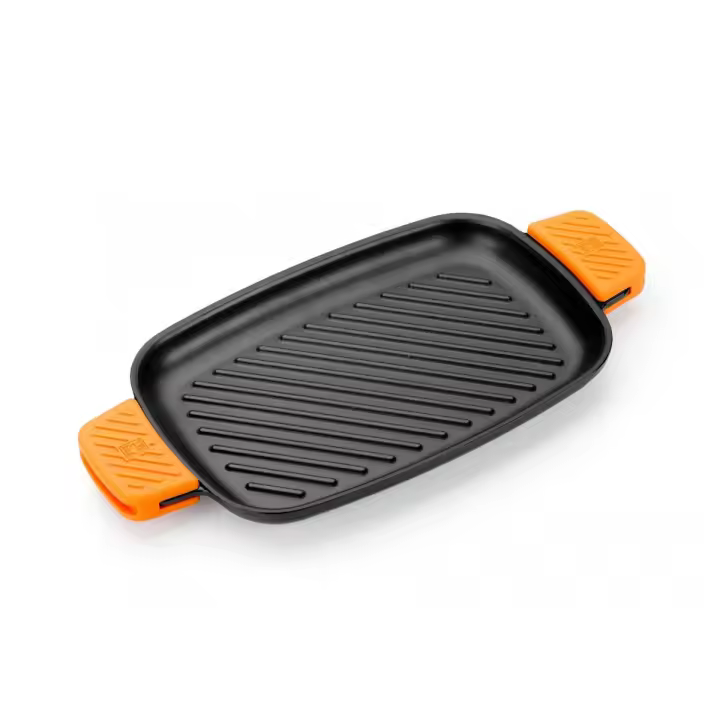 Bra - Parrilla Rectangular con Rayas Efficient Iron, 33 x 22 cm, Hierro Fundido, Apto Inducción y Horno, Incluye 2 Asas de Silicona - 1