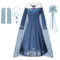 Vestido De Princesa Elsa Azul Con Copa De Pelo De Nieve Para Niñas Traje De Invierno Con Manga Larga Y Collar De Pelo De Nieve Disfraz De Reina De La Nieve Para Fiesta De Navidad Y Carnaval - details 1
