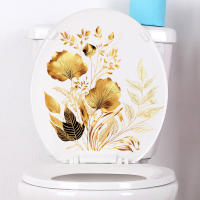 Pegatinas Creativas De Flor Dorada Para Baño Adhesivas Para Puerta Y Pared De Baño Decorativas Vinilo Decales Para Lavabo - details 3