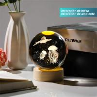 Lámpara De Noche De Cristal De Medusa En Forma De Bola Con Base De Madera Y USB Crear Ambiente Festivo Luz LED Incluida - details 1