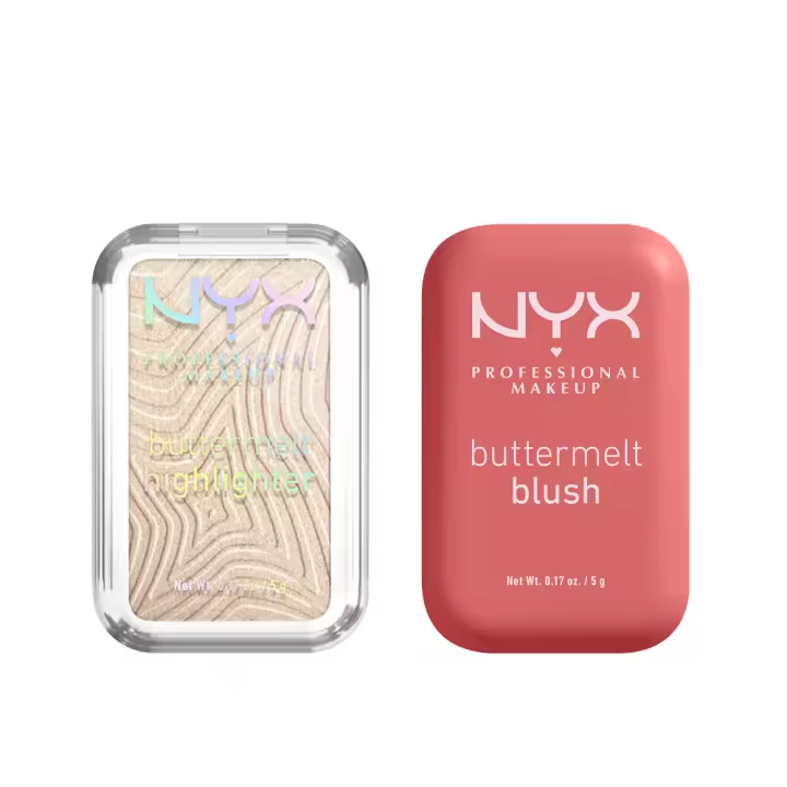 NYX Professional Makeup | Pack Buttermelt Blush, Colorete en polvo, 12 horas de duración, resistente a la decoloración y a la transferencia, tono Feeling Butta + Hightlighter Buttermelt Tono Bright and Butta - 1
