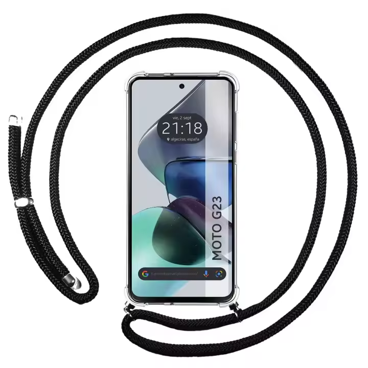Funda Colgante Transparente para Motorola Moto G23 con Cordon Negro - 1