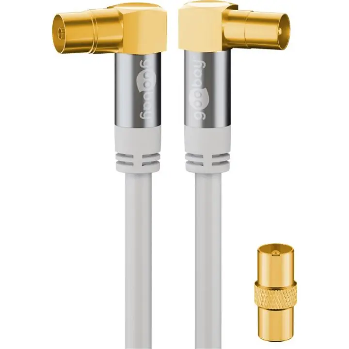 Goobay 70420 - Cable coaxial para antena de televisión (90 ° , 135 dB, cuádruple blindado, 3 m), color blanco - 1