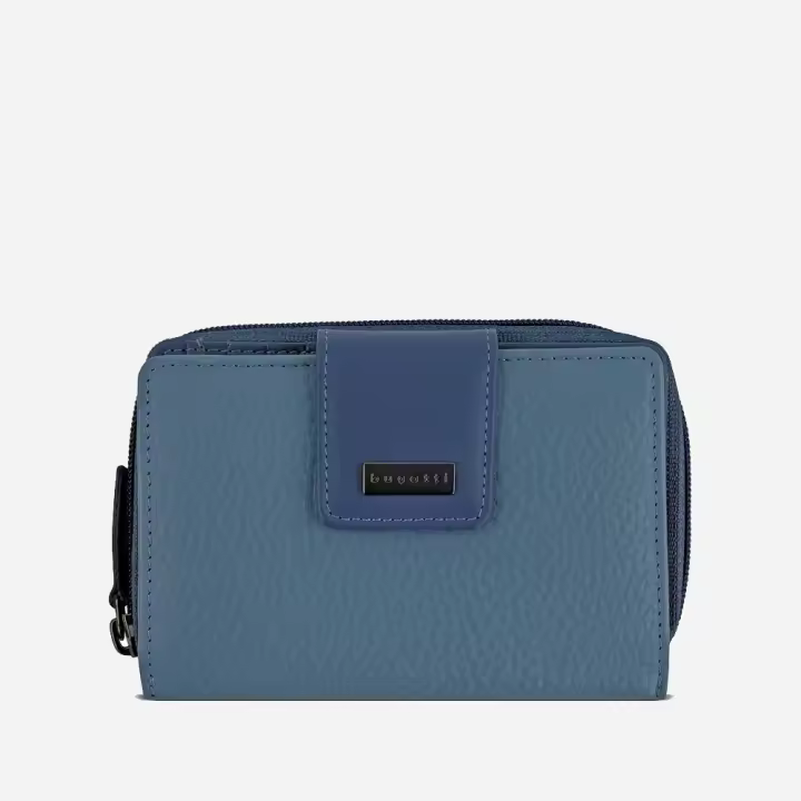 Cartera Bugatti pequeña con botón y cremallera de cuero Serie Sina - 1