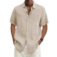 Camisa Casual De Hombre De Algodón Y Lino Para Verano Estilo Playa De Cuello En V Manga Corta Tallas Grandes Colores Sólidos - details 5
