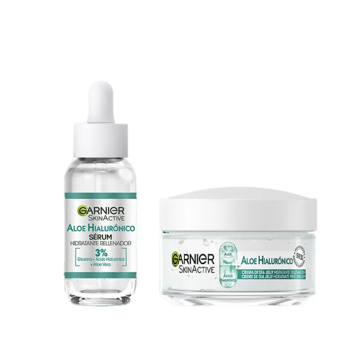 Garnier | Rutina Hidratante de Crema de Día Aloe Hialurónico con Aloe Vera + Ácido Hialurónico. Hidrata intensamente 48h - Nutre y Rellena - 50ml + Sérum Hidratante Rellenador Aloe Hialurónico con 3% Glicerina + Ácido Hialurónico + Aloe Vera -30ml - 1