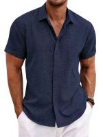Camisa informal de manga corta para hombre - Doble botonadura en algodón/liño (color liso, alta calidad, ideal para verano y hogar) - details 3