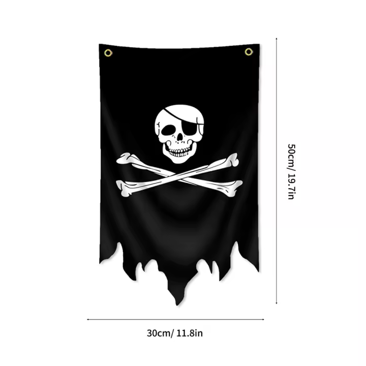 Bandeera De Pirata Jolly Roger 30x50CM En Poliéster Impresa Tapiz De Calavera Y Boneco Para Decoración De Halloween - 1