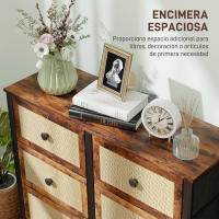 HOMCOM Cómoda para Dormitorio Cajonera de Tela con 6 Cajones Plegables con Frentes de Ratán y Marco de Acero Cajonera para Dormitorio Salón Marrón Rústico - details 4