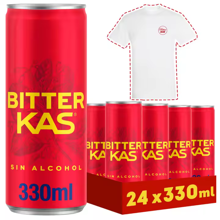 BITTER KAS Refresco con sabor amargo sin alcohol, pack de 24 latas de 330 ml, 7.92 litros en total (Con o sin Regalo) - 1