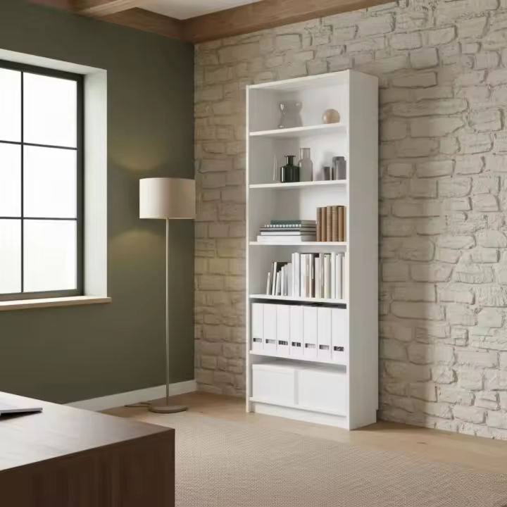 Estantería Boreal 6 Estantes Blanco Roto 202x80x28 Cm - Amplio Espacio de Almacenamiento - 1