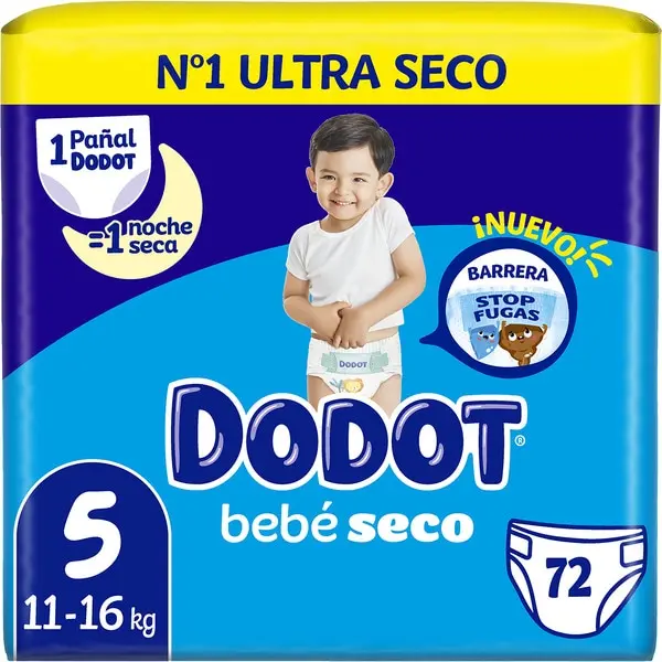 Dodot Bebé-Seco Pañales Talla 5, Pañales, 11kg-16kg, Dodot Bebé Seco Que Garantizan Hasta 12 Horas Seco - 1
