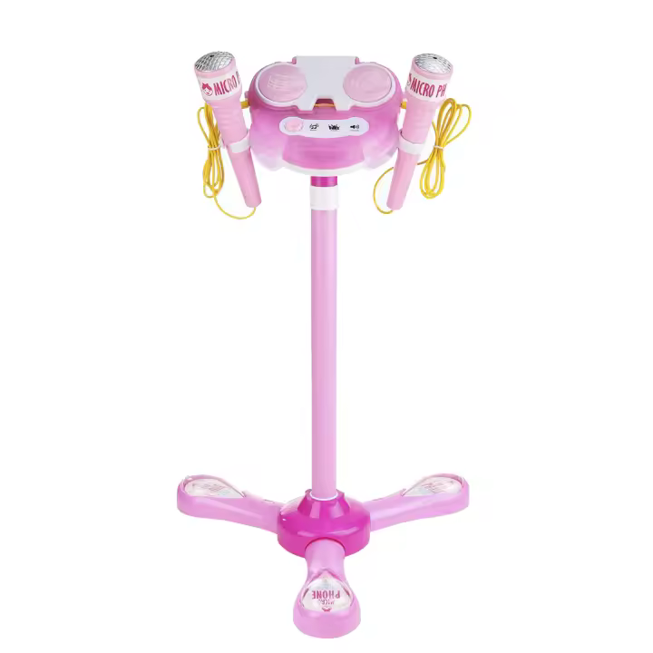 DAM. Kit karaoke infantil con 2 micrófonos y stand soporte 28x28x90cm - 1