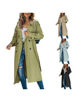 Abrigo De Trench Largo Para Mujer Con Doble Botón Y Cinturón Estilo Clásico Manga Larga Impermeable Con Bolsillos Cierre Único - details 4