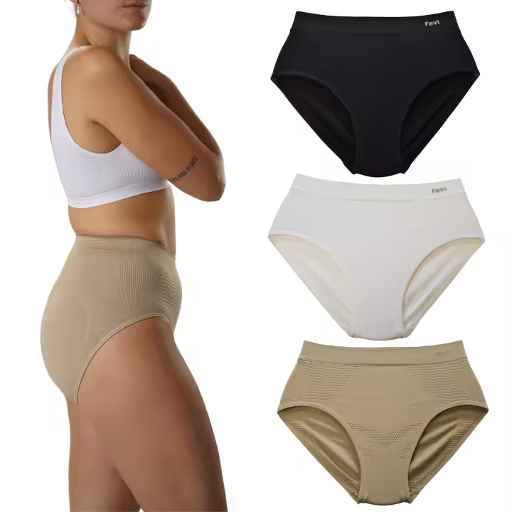 FEVI Pack de 3 Bragas Compresoras Tiro Alto Push Up | en 1 o 3 Colores: Blanco, Negro, Beige - 1