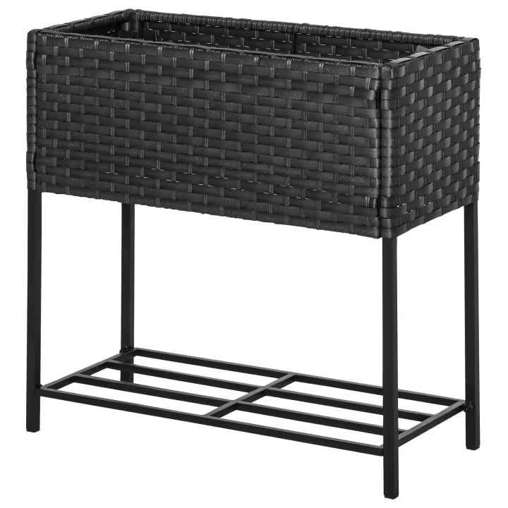 Outsunny Jardinera Exterior para Huerto Urbano Mesa de Cultivo Rectangular para Balcón Alta con Estante Gris y Negro - 1