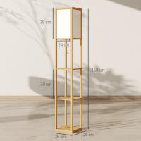 HOMCOM Lámpara de Pie con Estantes de Almacenaje, Lámpara de Madera Moderna, Bombilla E27, para Salón, Dormitorio, Oficina, Natural - details 2