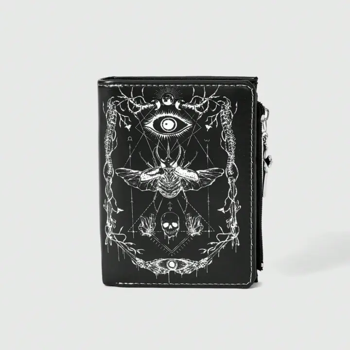 Billetera Unisex Punk Gótica Con Ojo Todo-Vid Y Colgante Cruz De Insecto PU Plegable Con Cierre Magnético Y Múltiples Slots Para Monedas - 1