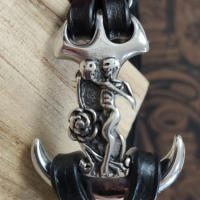 Pulsera Pareja de Esqueletos de Cuero negro y Acero Inoxidable para Hombre y Mujer Piel Auténtica - details 0