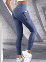 Leggings De Cintura Alta Para Mujer Con Bolsillos Yoga Fitness Running Sportswear De Color Sólido Estilo Elegante Y Cómodo - details 25