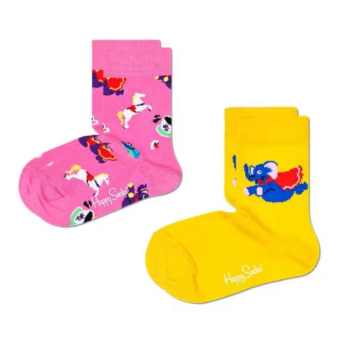 Happy Socks Calcetines Divertidos 2-Pack Elefantes y Caballos Talla 0-12M - Suave Tejido de Alta Calidad - 1