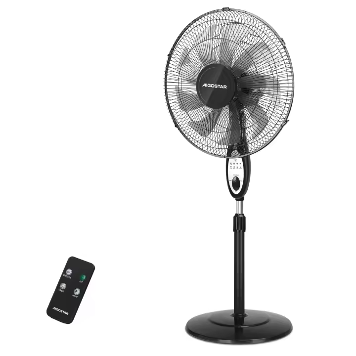 AIGOSTAR Ventilador de Pie con Mando a Distancia, 9 Aspas, 3 Velocidades & 3 Modos, Temporizador 7.5 Horas, Oscilante 80° - 1